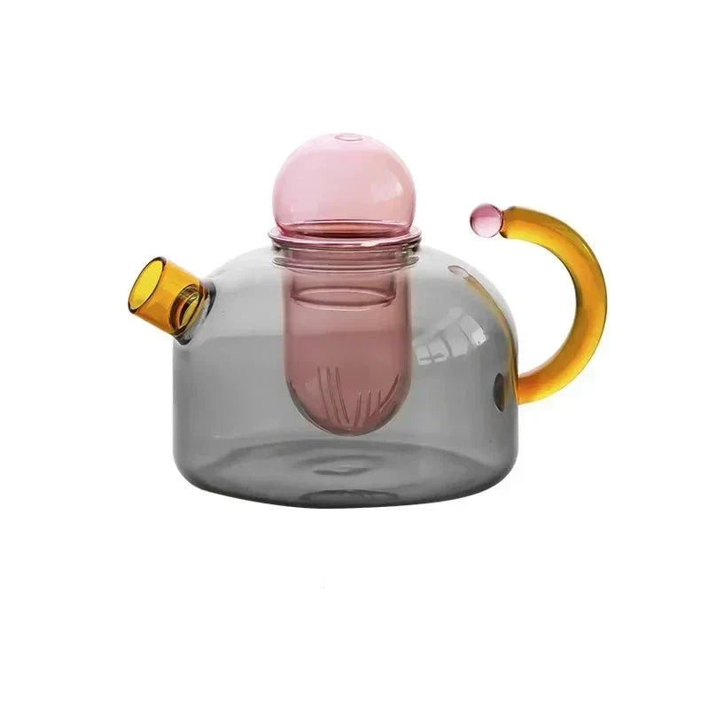 Translucent Borosilicate Glass Kettle and Mug Set with Built-In Filter