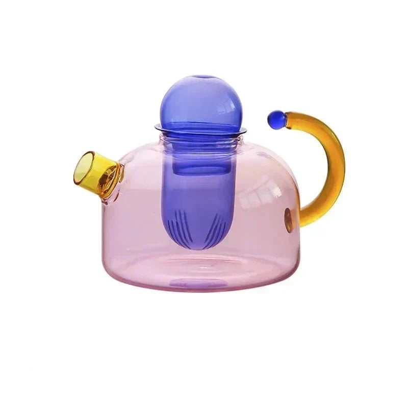 Translucent Borosilicate Glass Kettle and Mug Set with Built-In Filter