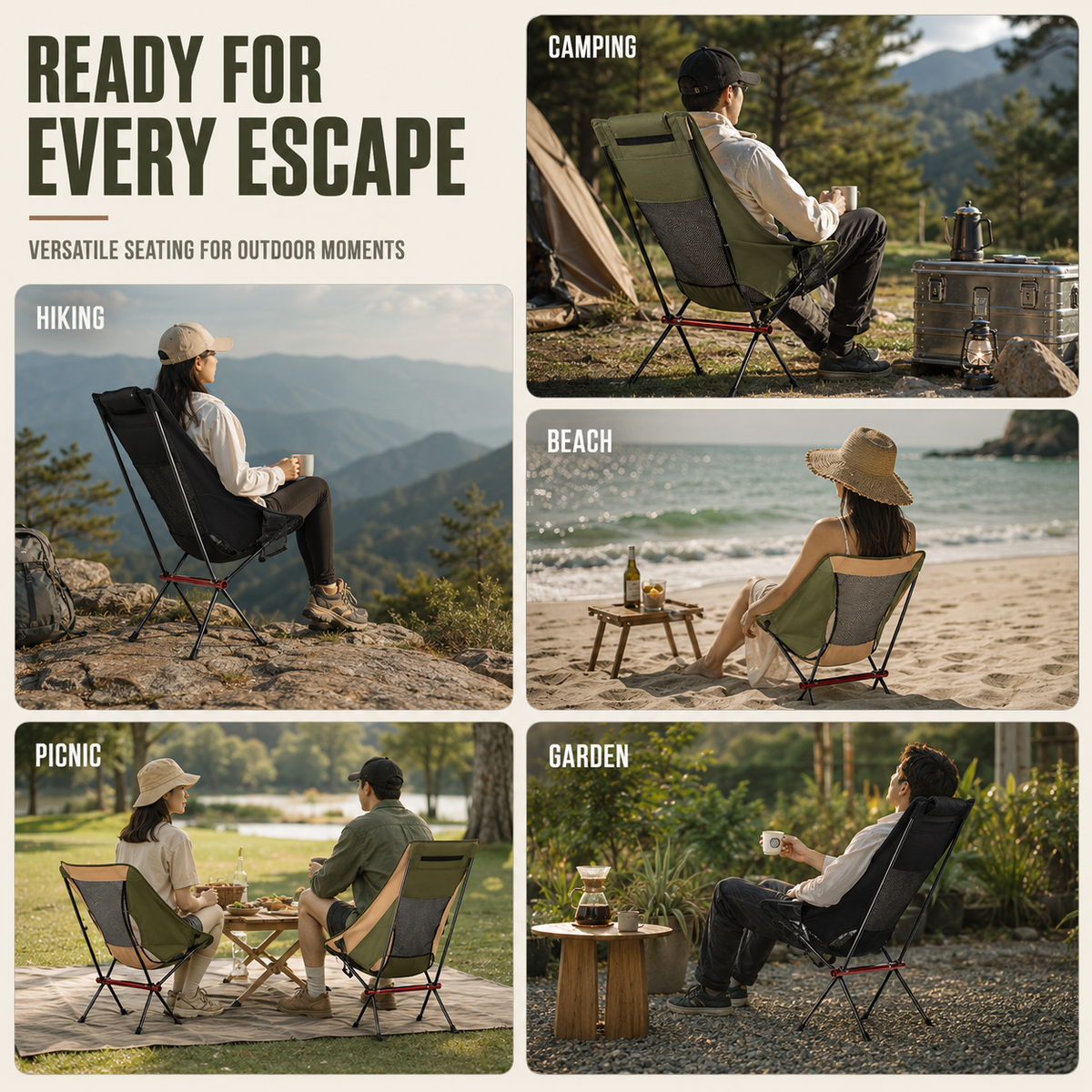 Ultralight Folding High-Back Camping Chair with Breathable Mesh