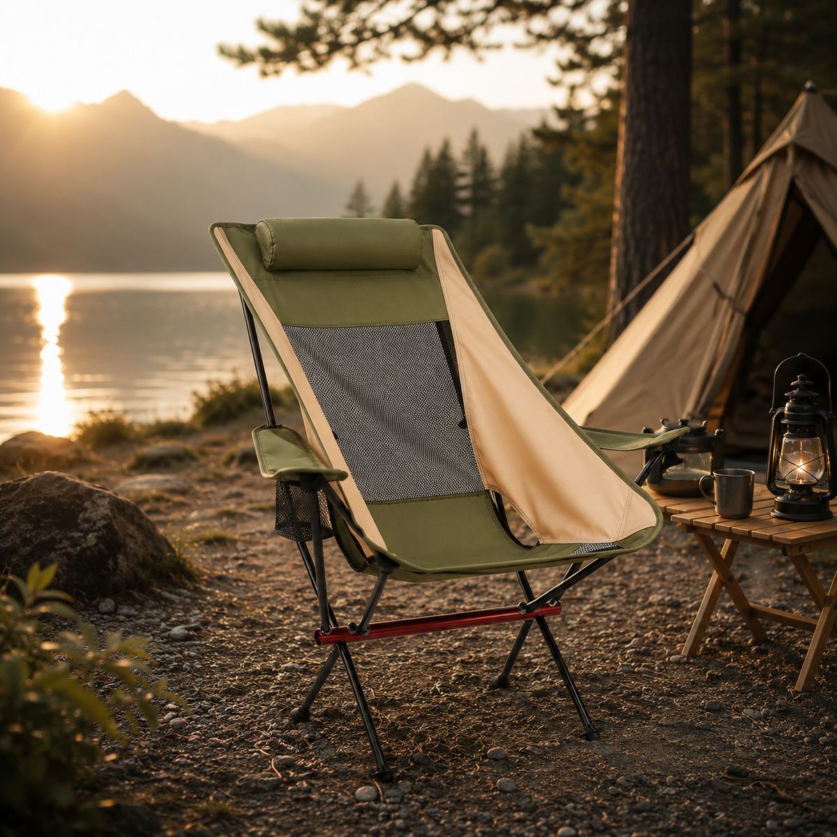 Ultralight Folding High-Back Camping Chair with Breathable Mesh