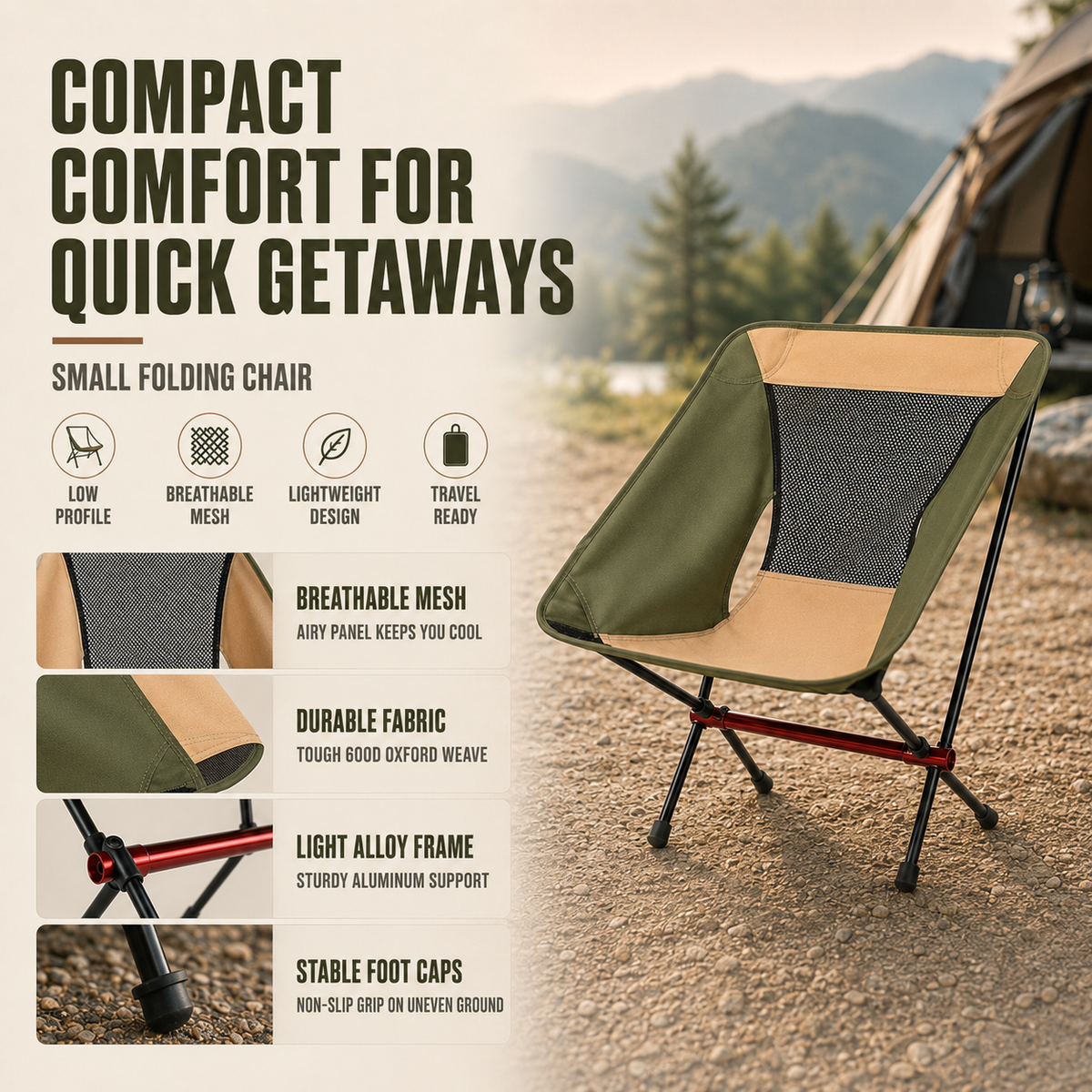 Ultralight Folding High-Back Camping Chair with Breathable Mesh