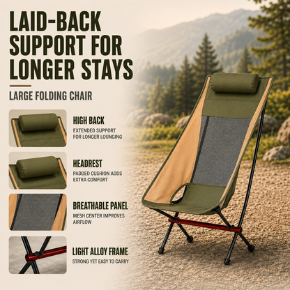 Ultralight Folding High-Back Camping Chair with Breathable Mesh