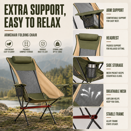 Ultralight Folding High-Back Camping Chair with Breathable Mesh