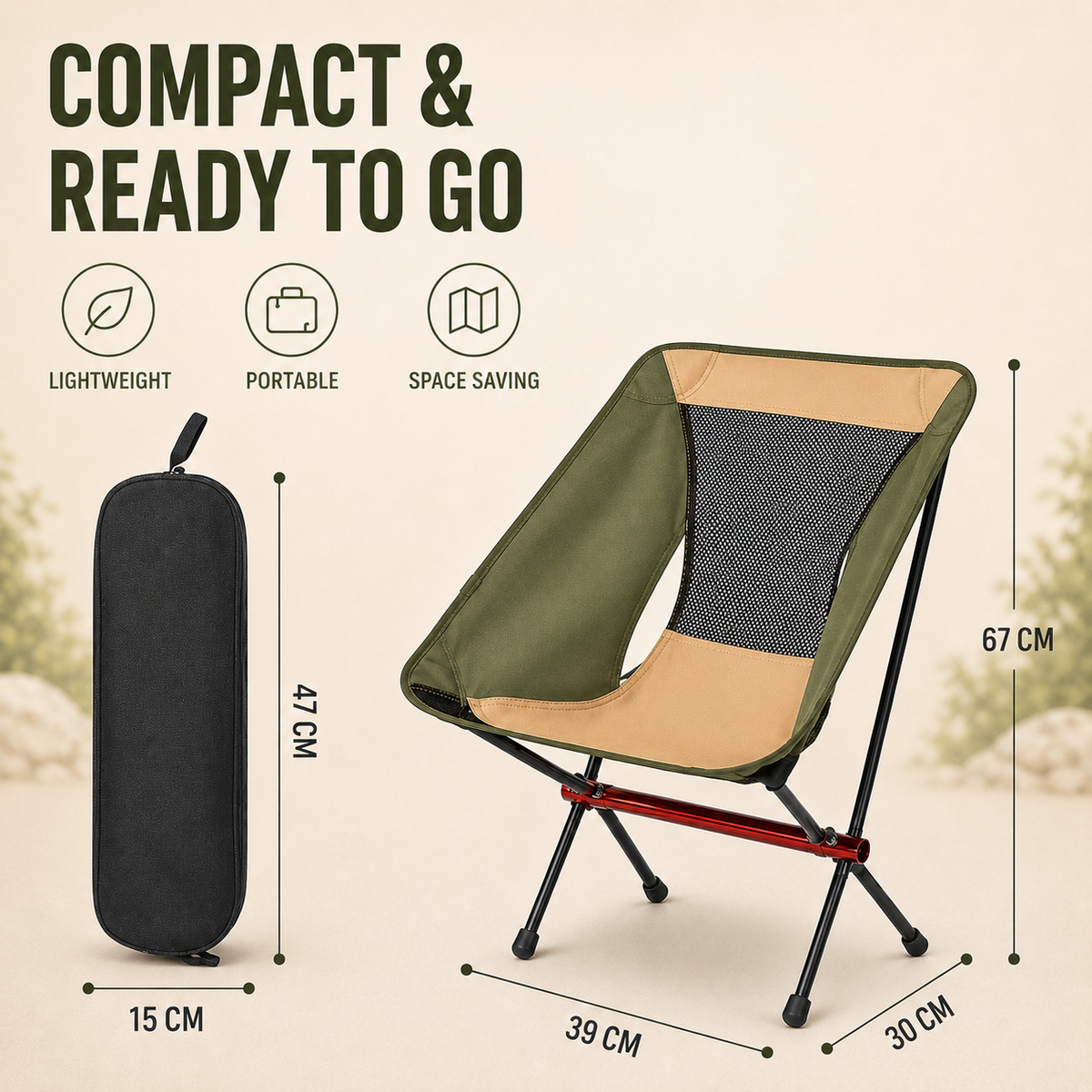 Ultralight Folding High-Back Camping Chair with Breathable Mesh
