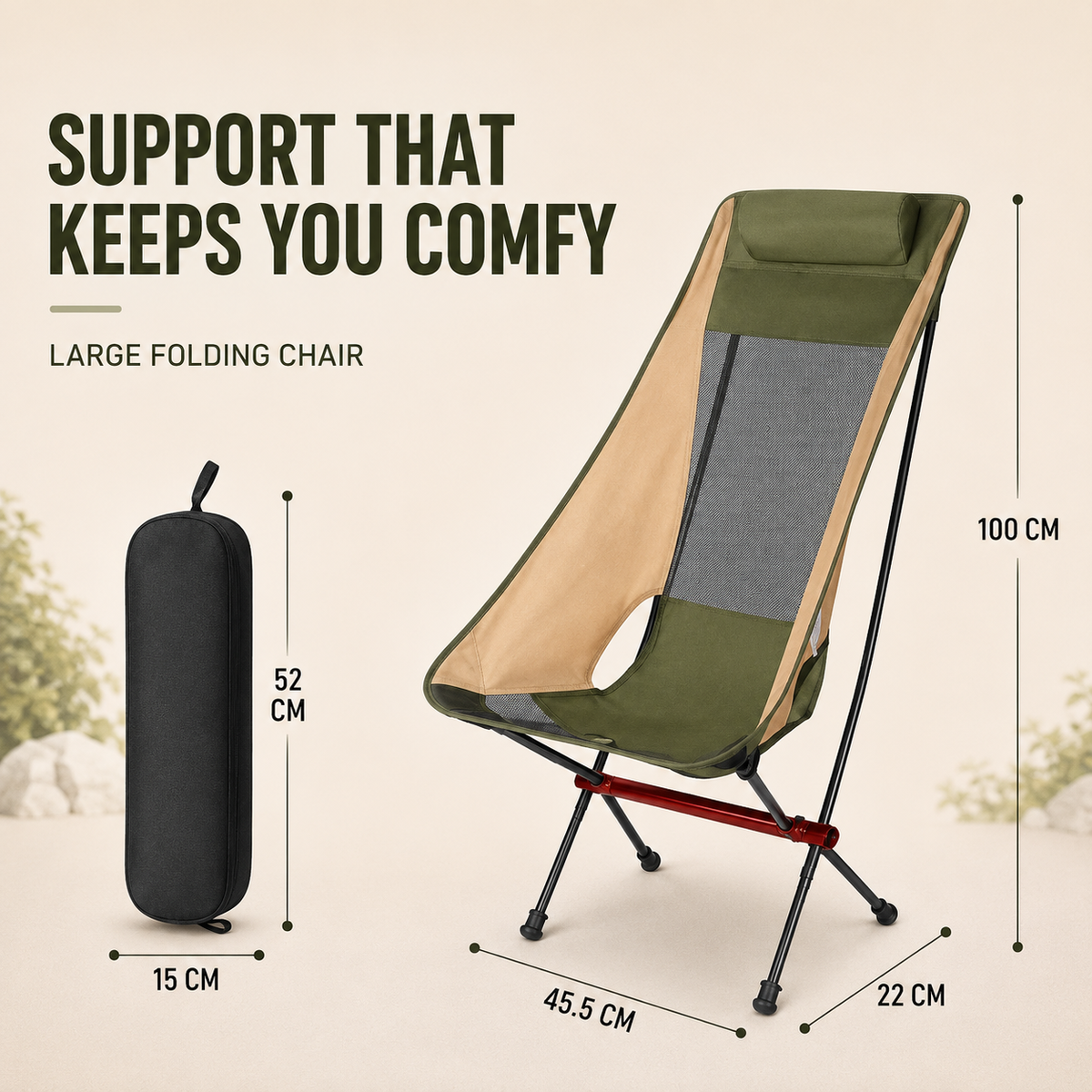 Ultralight Folding High-Back Camping Chair with Breathable Mesh