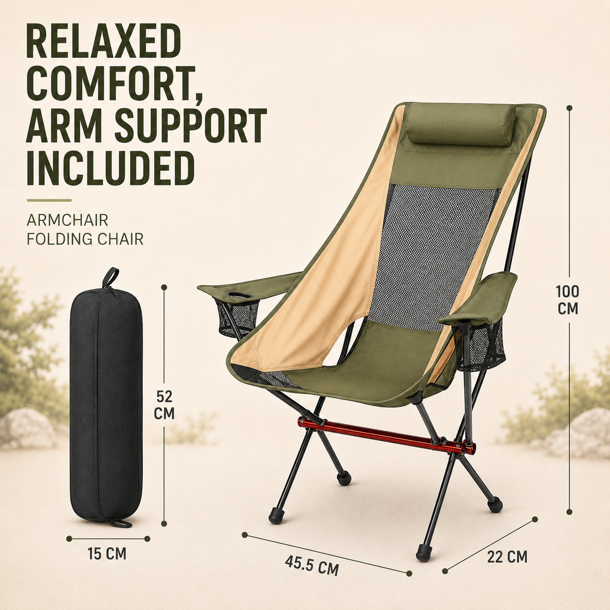 Ultralight Folding High-Back Camping Chair with Breathable Mesh