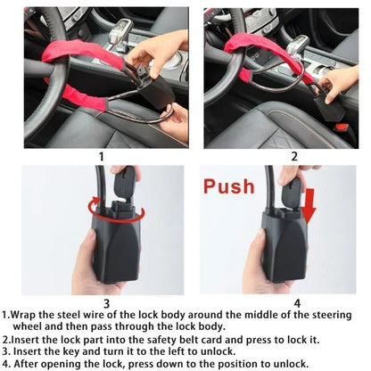 Universal Steering Wheel Lock with Seatbelt Protection