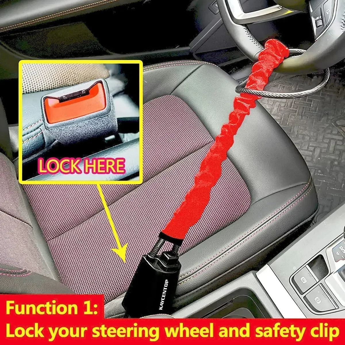 Universal Steering Wheel Lock with Seatbelt Protection