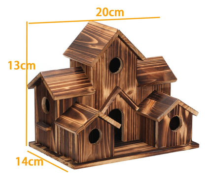 Weatherproof Wooden Birdhouse with Six Entrances and Hanging Hook