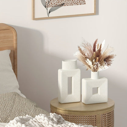 White Ceramic Vases with Geometric Design for Modern Home Decor