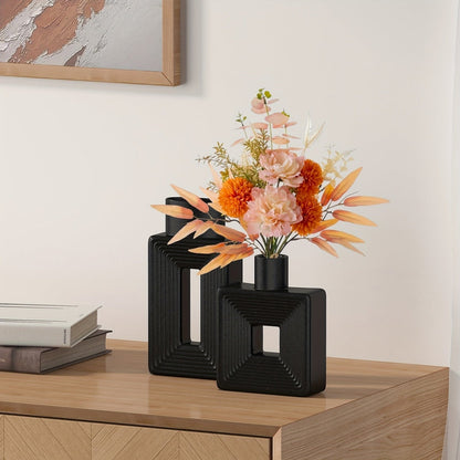 White Ceramic Vases with Geometric Design for Modern Home Decor