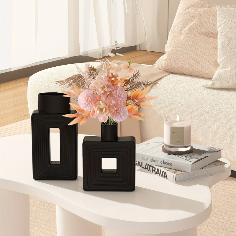 White Ceramic Vases with Geometric Design for Modern Home Decor