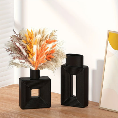 White Ceramic Vases with Geometric Design for Modern Home Decor