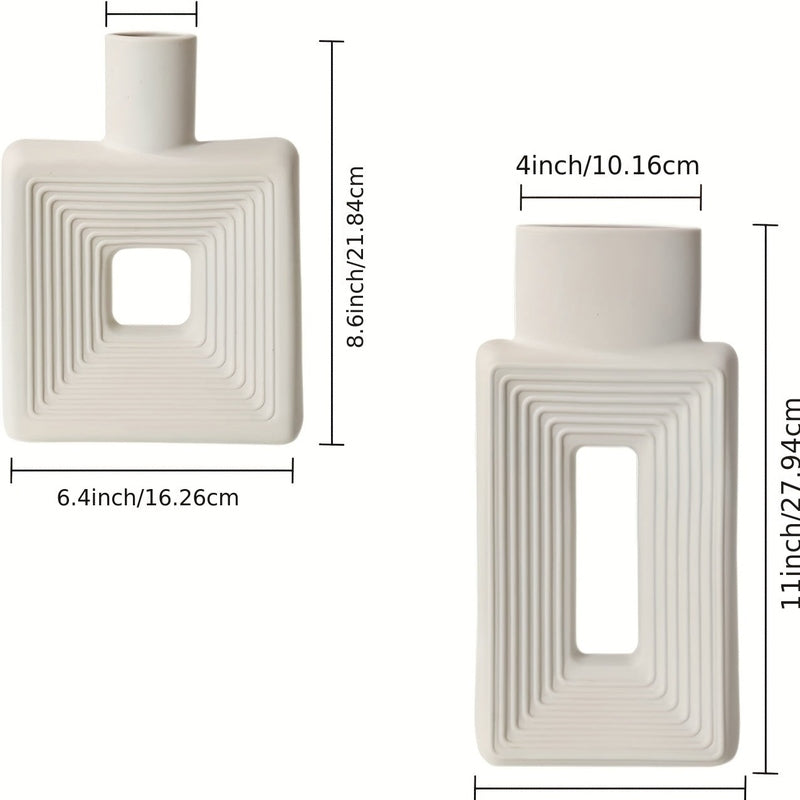 White Ceramic Vases with Geometric Design for Modern Home Decor