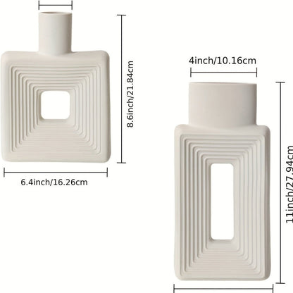 White Ceramic Vases with Geometric Design for Modern Home Decor