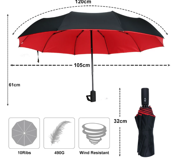 Windproof Storm Umbrella - Automatic Compact Rain & UV Protection