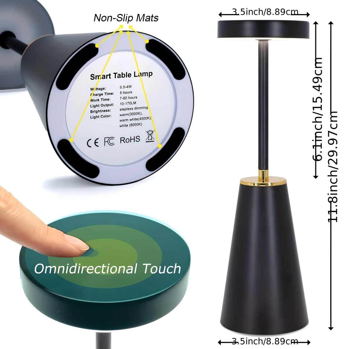Wireless Table Lamp with Adjustable Colour Temperature and 4000mAh Battery