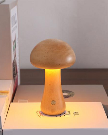 Wooden Mushroom Table Lamp with Organic Design and Warm Lighting