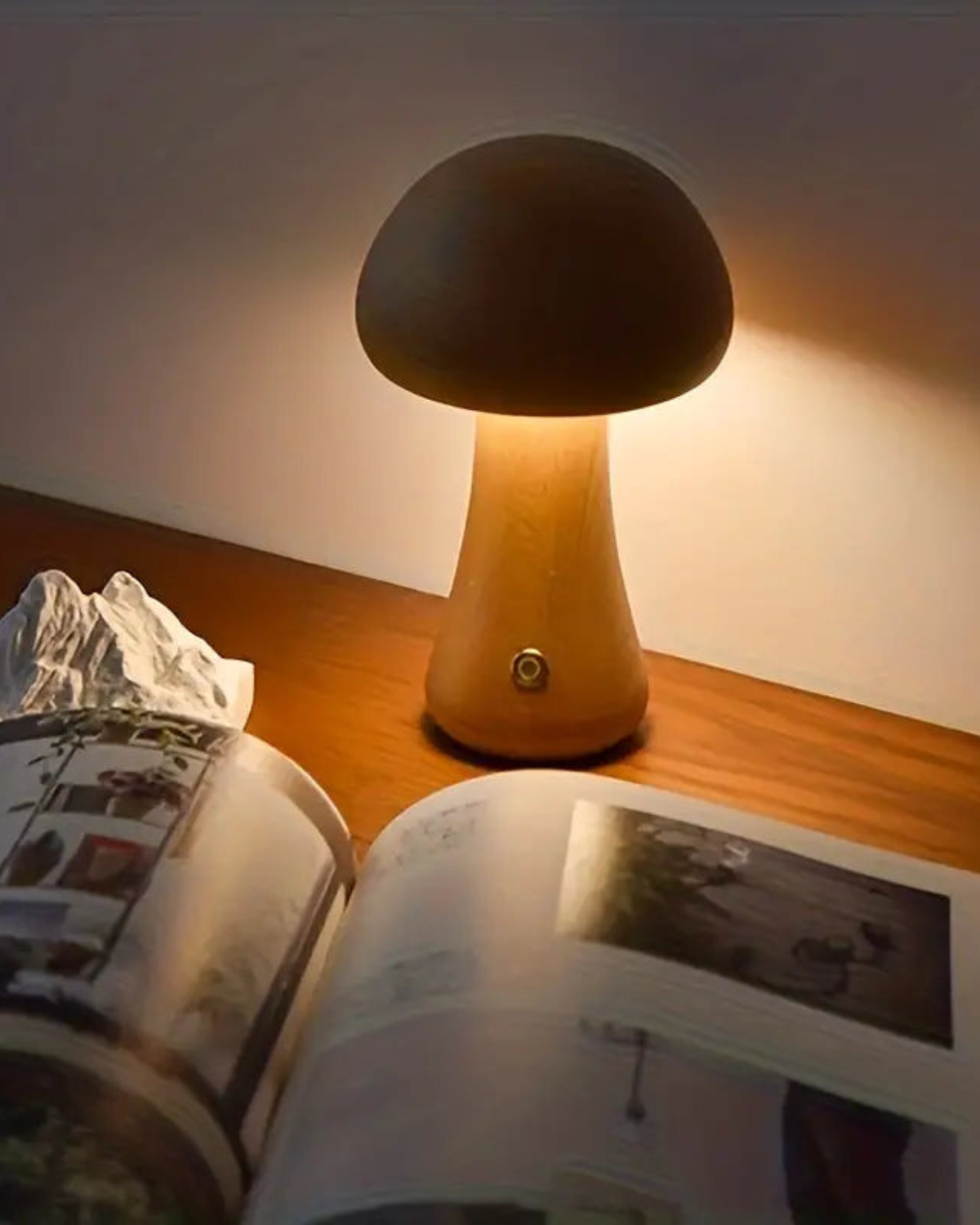 Wooden Mushroom Table Lamp with Organic Design and Warm Lighting