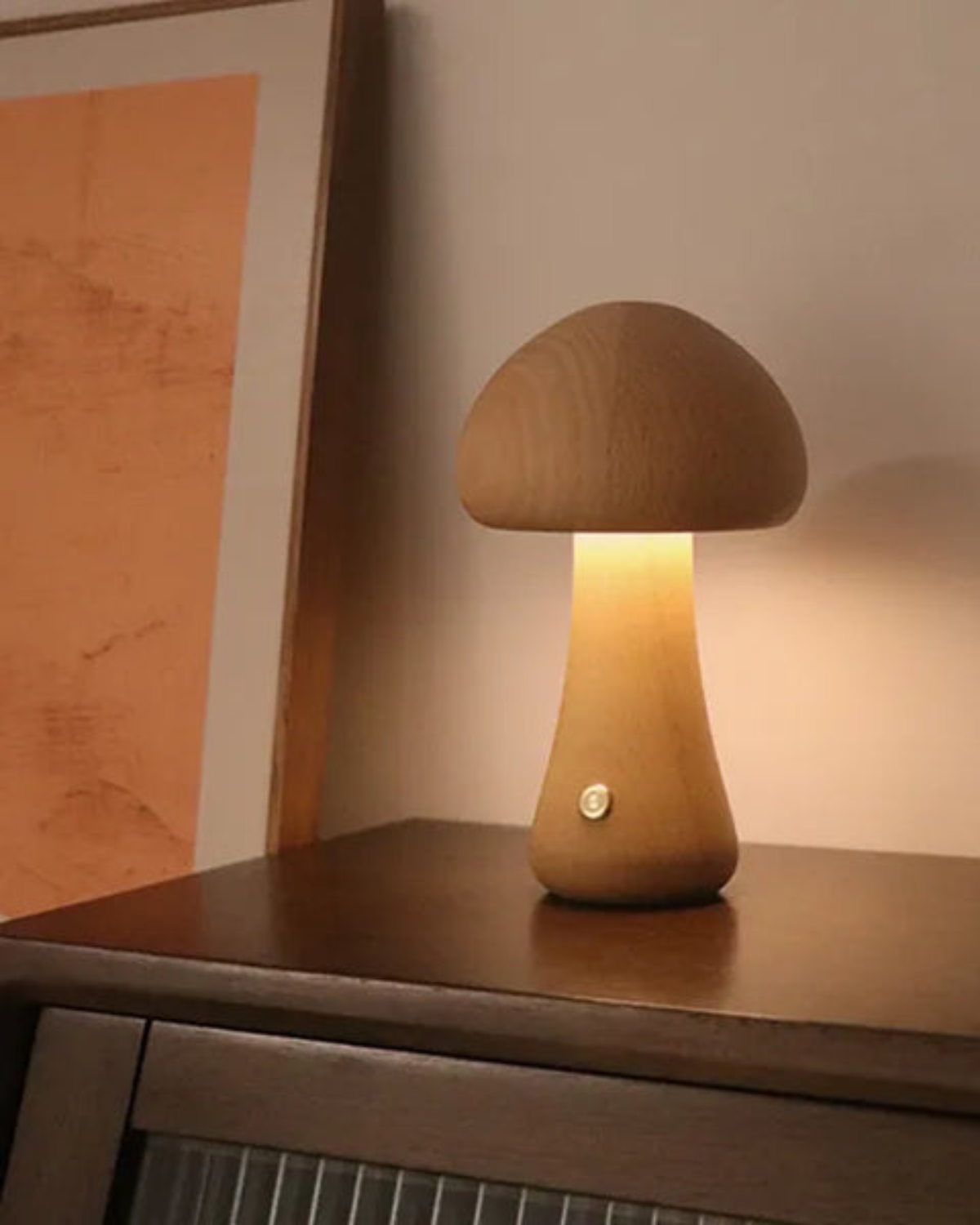 Wooden Mushroom Table Lamp with Organic Design and Warm Lighting