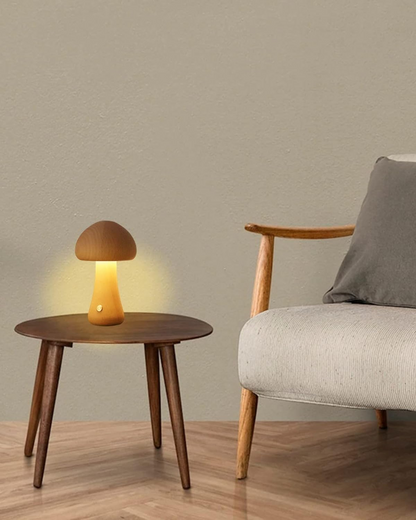 Wooden Mushroom Table Lamp with Organic Design and Warm Lighting