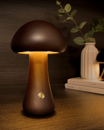 Wooden Mushroom Table Lamp with Organic Design and Warm Lighting