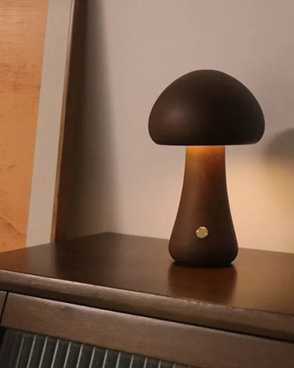 Wooden Mushroom Table Lamp with Organic Design and Warm Lighting