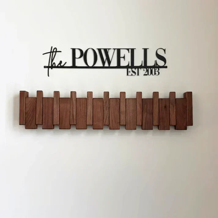 Wooden Piano Key Wall Coat Rack for Coats, Bags and Hats