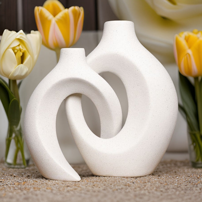 Woven Ceramic Flower Vase with Artistic Decorative Design