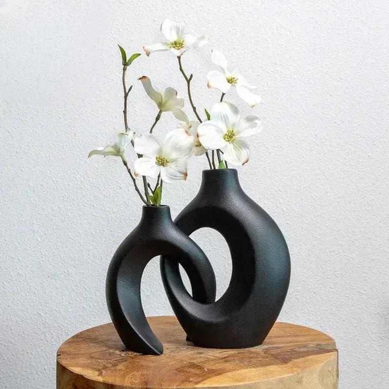 Woven Ceramic Flower Vase with Artistic Decorative Design