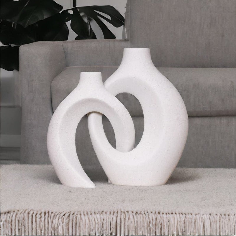 Woven Ceramic Flower Vase with Artistic Decorative Design