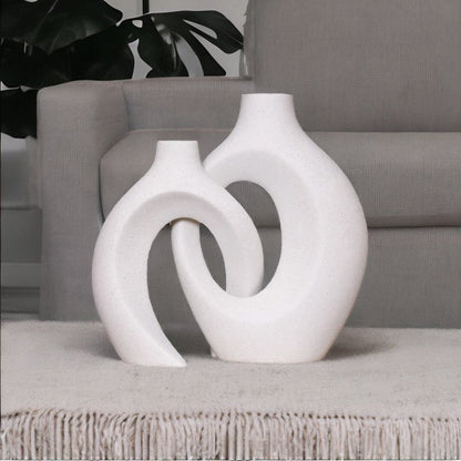 Woven Ceramic Flower Vase with Artistic Decorative Design